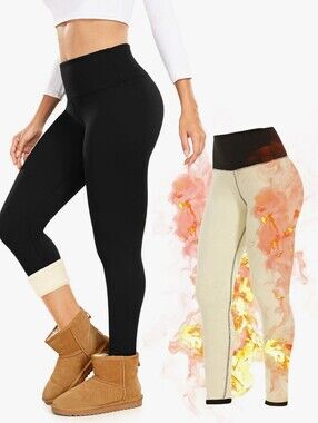 Fleece Lined Leggings Winter Warm Workout Tights High Waisted Thick Thermal
